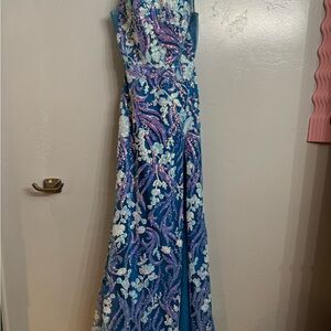 Ellie Wilde Blue and Purple Floral Prom Dress